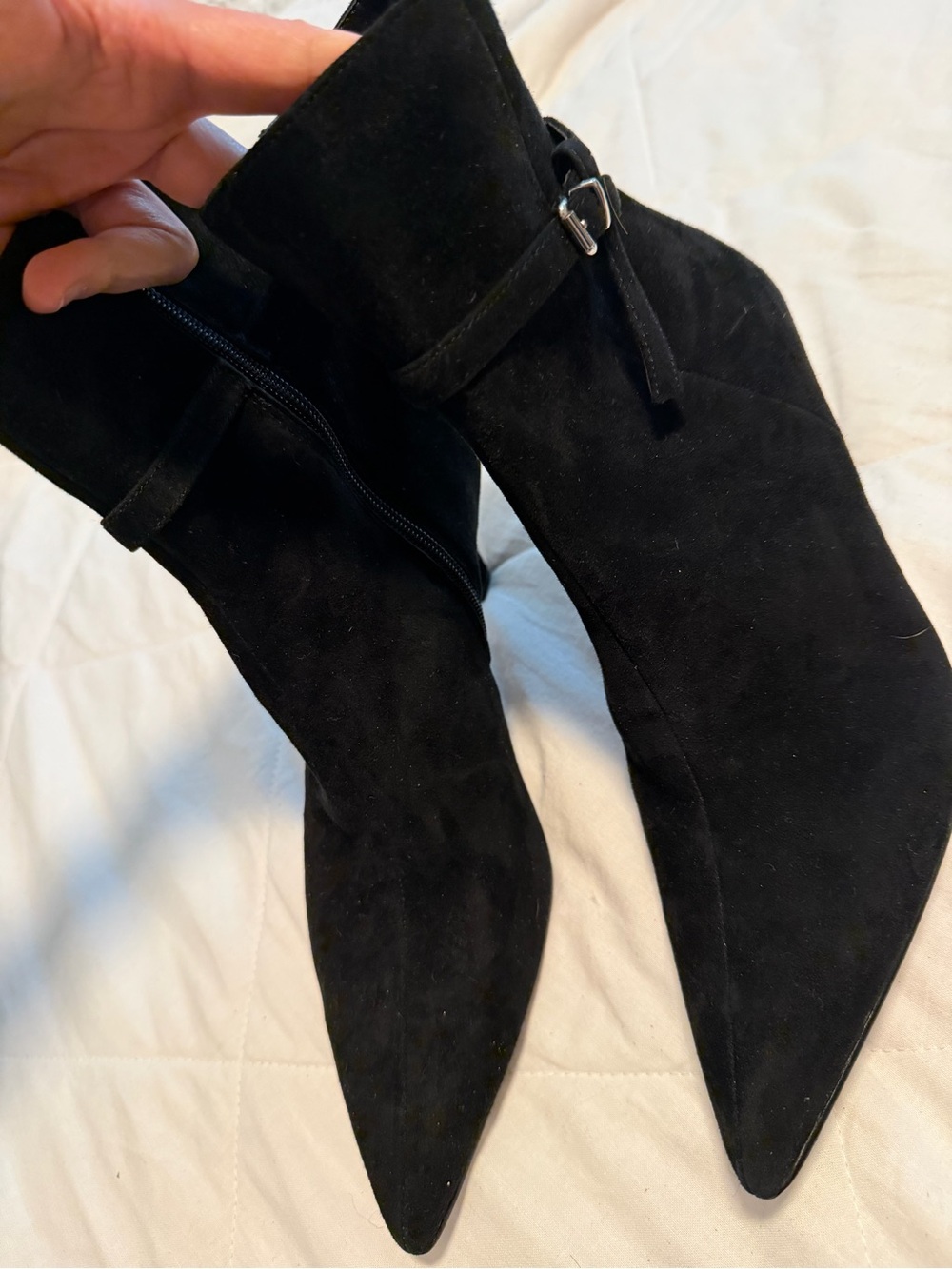 Steve Madden Black Suede Pointed Ankle Boots with Side Zip